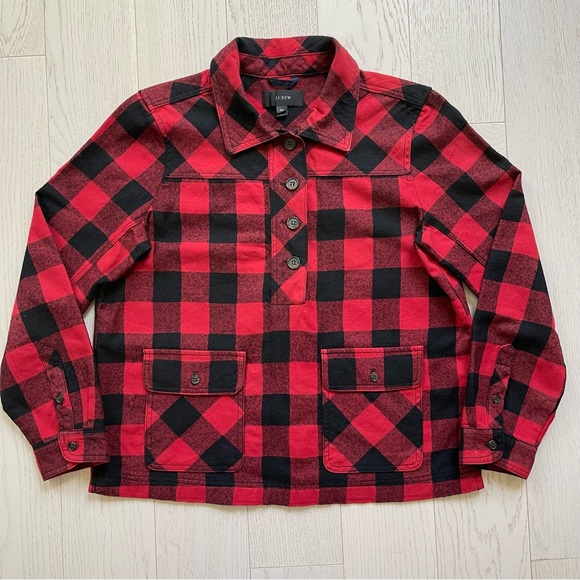 JCrew Wool Buffalo Check Plaid Half Button Up Pullover Shirt Jacket Shacket - Picture 13 of 13
